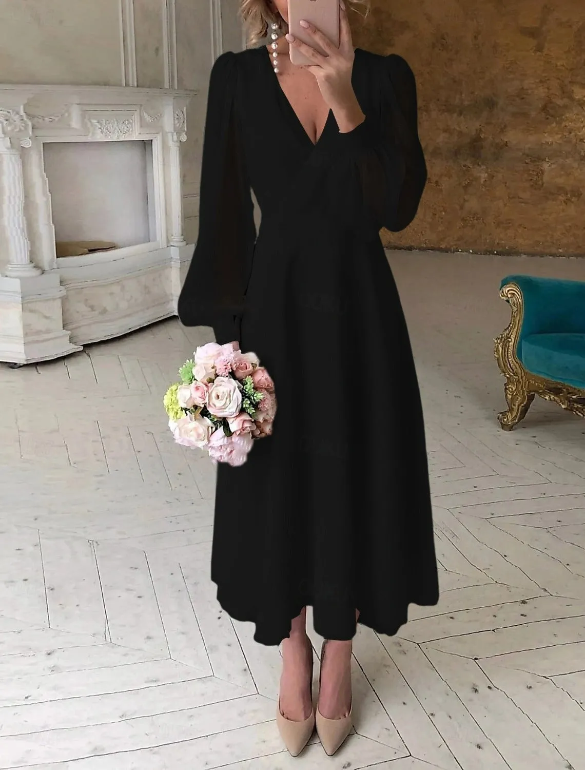 Simple Chiffon White Reception Wedding Dress Ankle Length Long Sleeve sold by My Chic Dress product image thumbnail 4