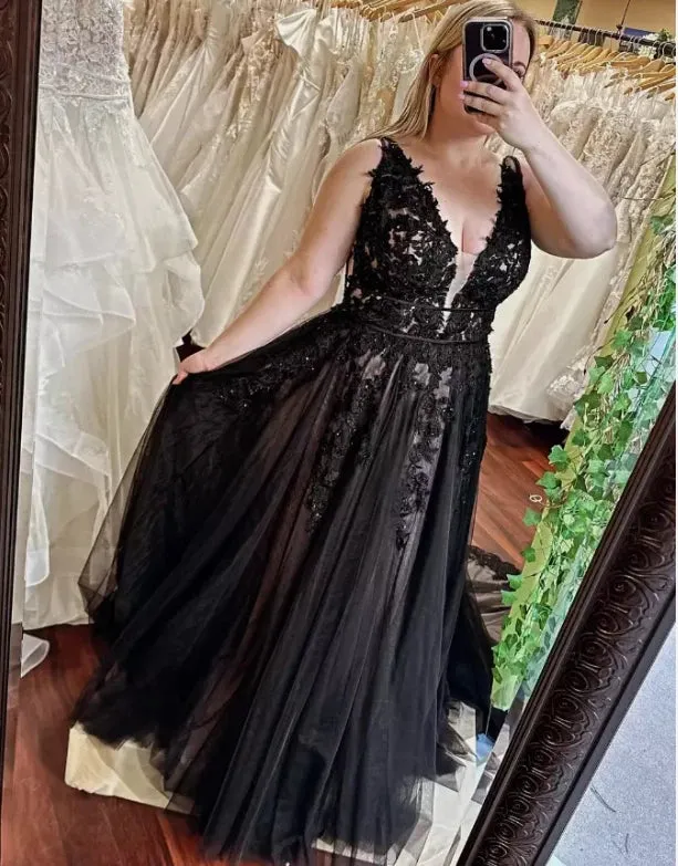 A-Line Gothic Black Lace Wedding Dresses V Neck Sleeveless sold by My Chic Dress