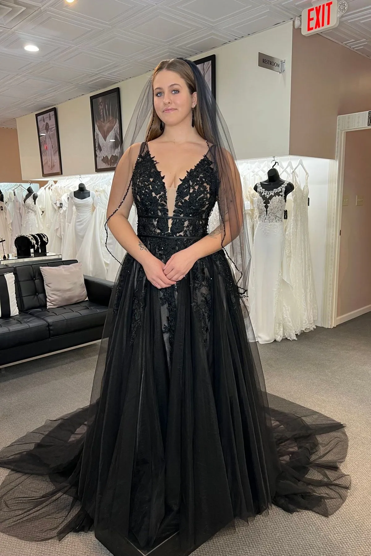 A-Line Gothic Black Lace Wedding Dresses V Neck Sleeveless sold by My Chic Dress product image thumbnail 3