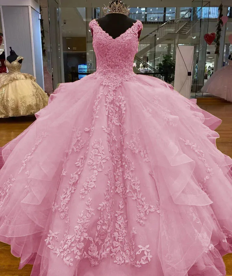 Sleeveless Straps Yellow Lace Quinceanera Dress Appliques Beaded sold by My Chic Dress product image thumbnail 2