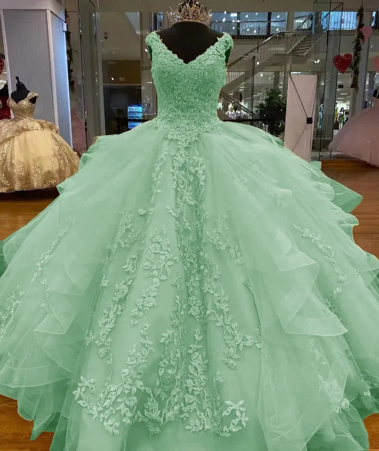 Sleeveless Straps Yellow Lace Quinceanera Dress Appliques Beaded sold by My Chic Dress product image thumbnail 4