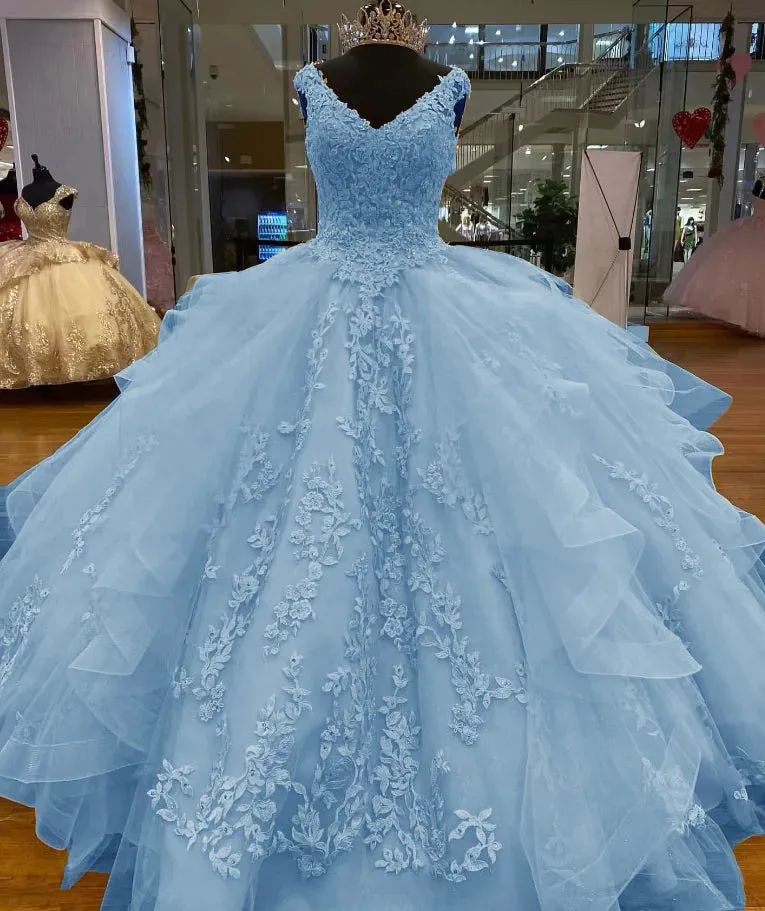 Sleeveless Straps Yellow Lace Quinceanera Dress Appliques Beaded sold by My Chic Dress product image thumbnail 3