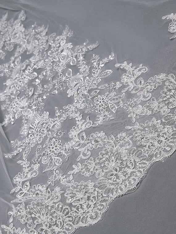 Long Lace Wedding Veil Ivory Cathedral Veil with Blusher sold by My Chic Dress product image thumbnail 3