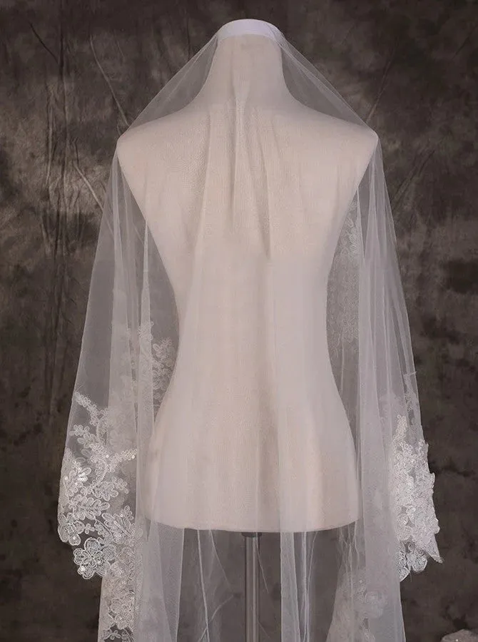Elegant Lace Tulle Wedding Veil One Tier sold by My Chic Dress product image thumbnail 3