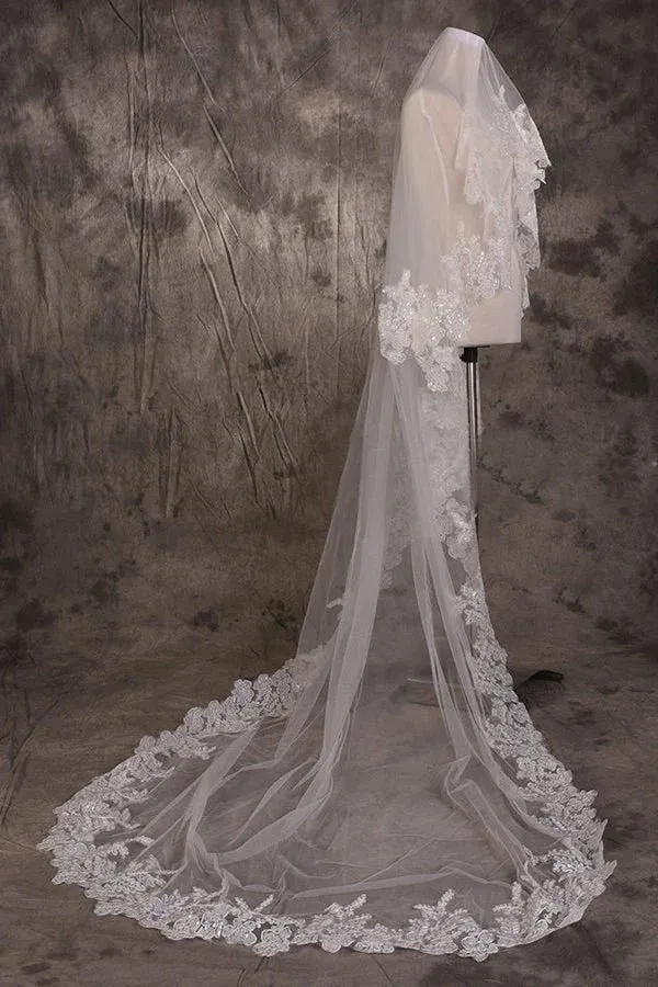 Elegant Lace Tulle Wedding Veil One Tier sold by My Chic Dress product image thumbnail 2