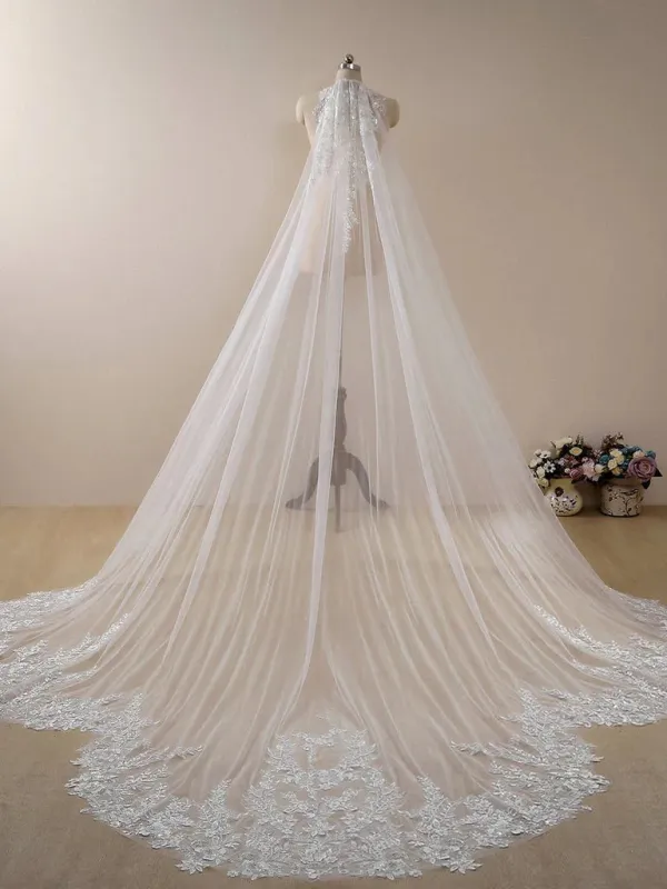 Elegant Floral Lace Sequins Cathedral Wedding Veil sold by My Chic Dress