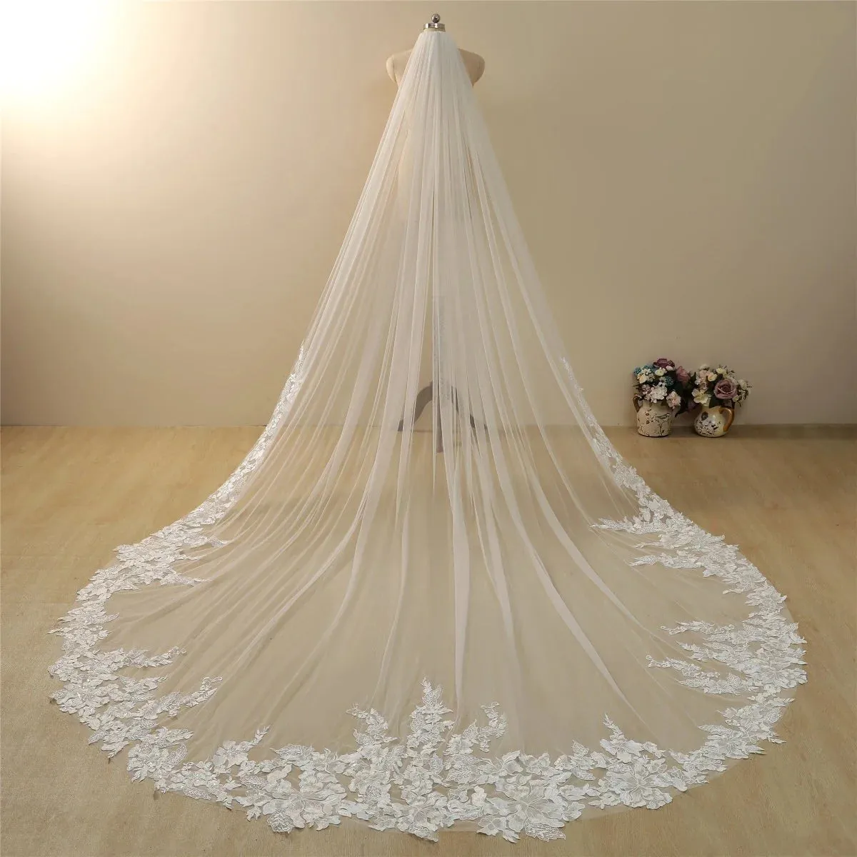 Vintage Lace Trim Cathedral Bridal Wedding Veil sold by My Chic Dress product image thumbnail 4