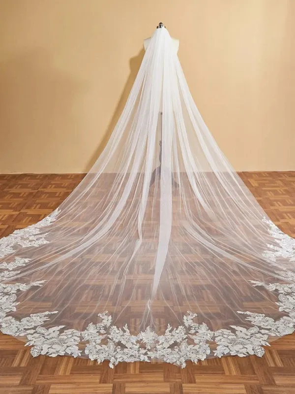 Hot Floral Cathedral Train Lace Wedding Veil for Brides sold by My Chic Dress
