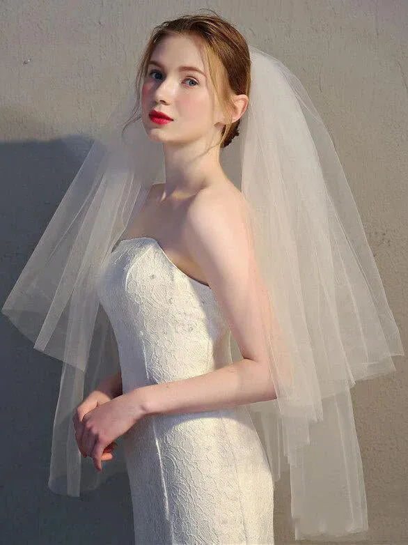 Simple Short Tulle Wedding Veils 2 Tier sold by My Chic Dress product image thumbnail 2