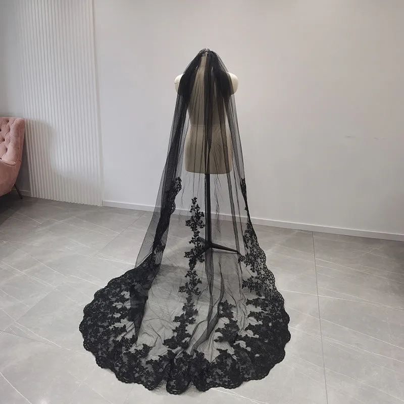 2*1.5M Lace Edge Black Wedding Veil sold by My Chic Dress