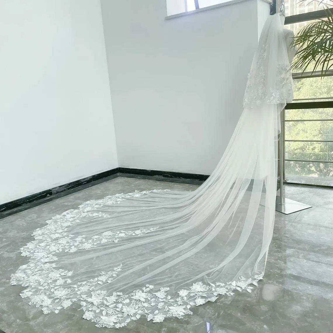 3*3M Lace Cathedral Wedding Veil with 3D Floral sold by My Chic Dress product image thumbnail 3