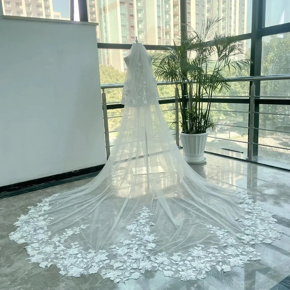 3*3M Lace Cathedral Wedding Veil with 3D Floral sold by My Chic Dress product image thumbnail 4