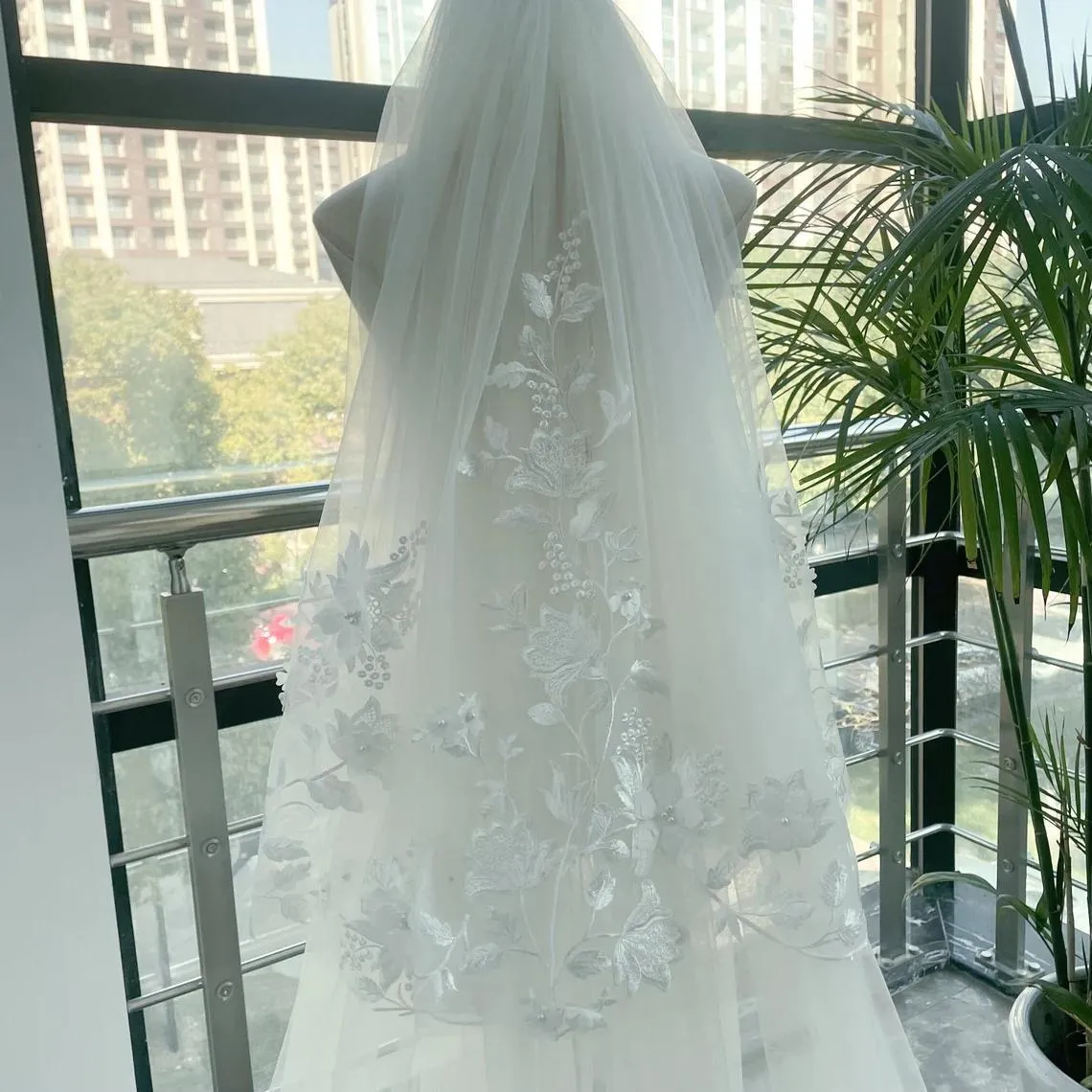 3*3M Lace Cathedral Wedding Veil with 3D Floral sold by My Chic Dress product image thumbnail 2