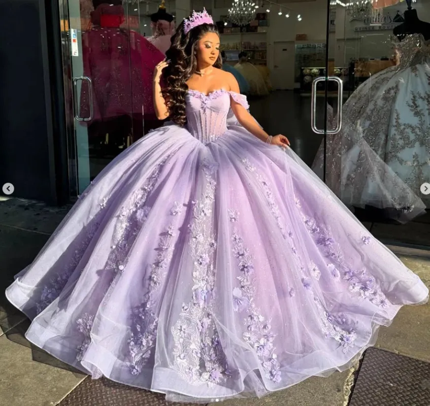 Off the shoulder Flowers Light Purple Quinceanera Dress for Sweet 16 sold by My Chic Dress