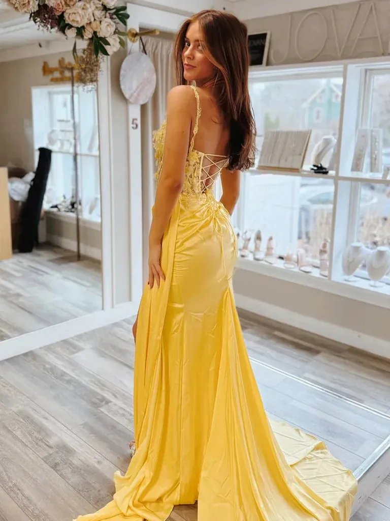 Mermaid Yellow Lace Formal Dress V Neck Long Evening Dresses sold by My Chic Dress product image thumbnail 2