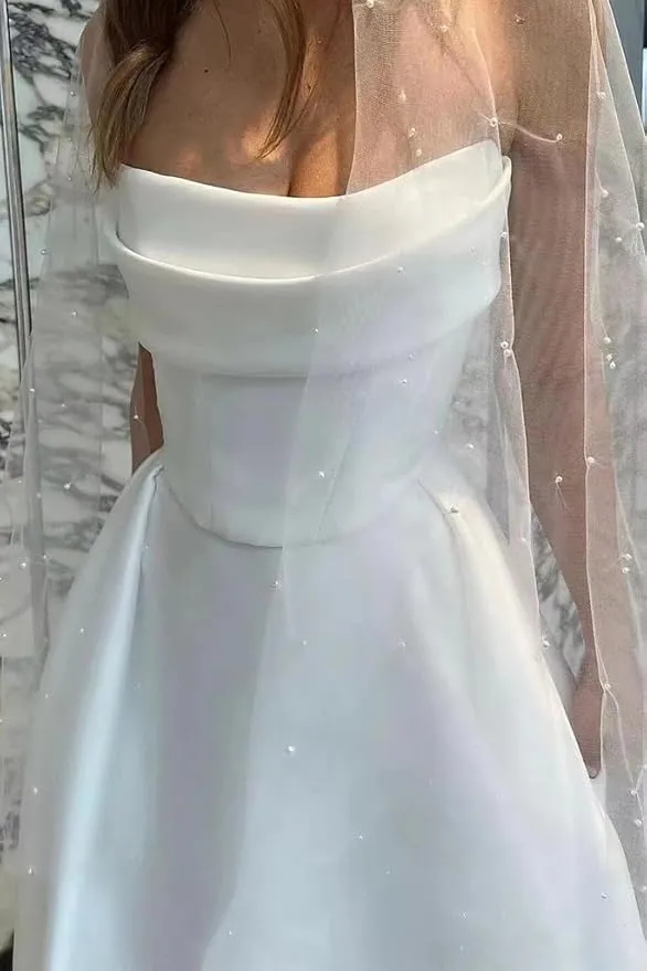 Unique Satin Minimalist Wedding Dress Strapless Ruched with Slit sold by My Chic Dress product image thumbnail 3