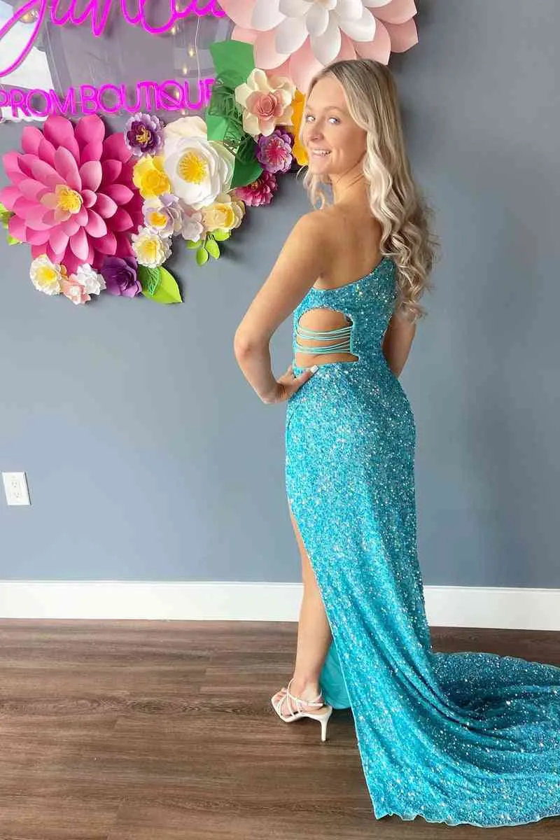 One Shoulder Formal Dress Sequin Prom Dress Mermaid with Slit sold by My Chic Dress product image thumbnail 4