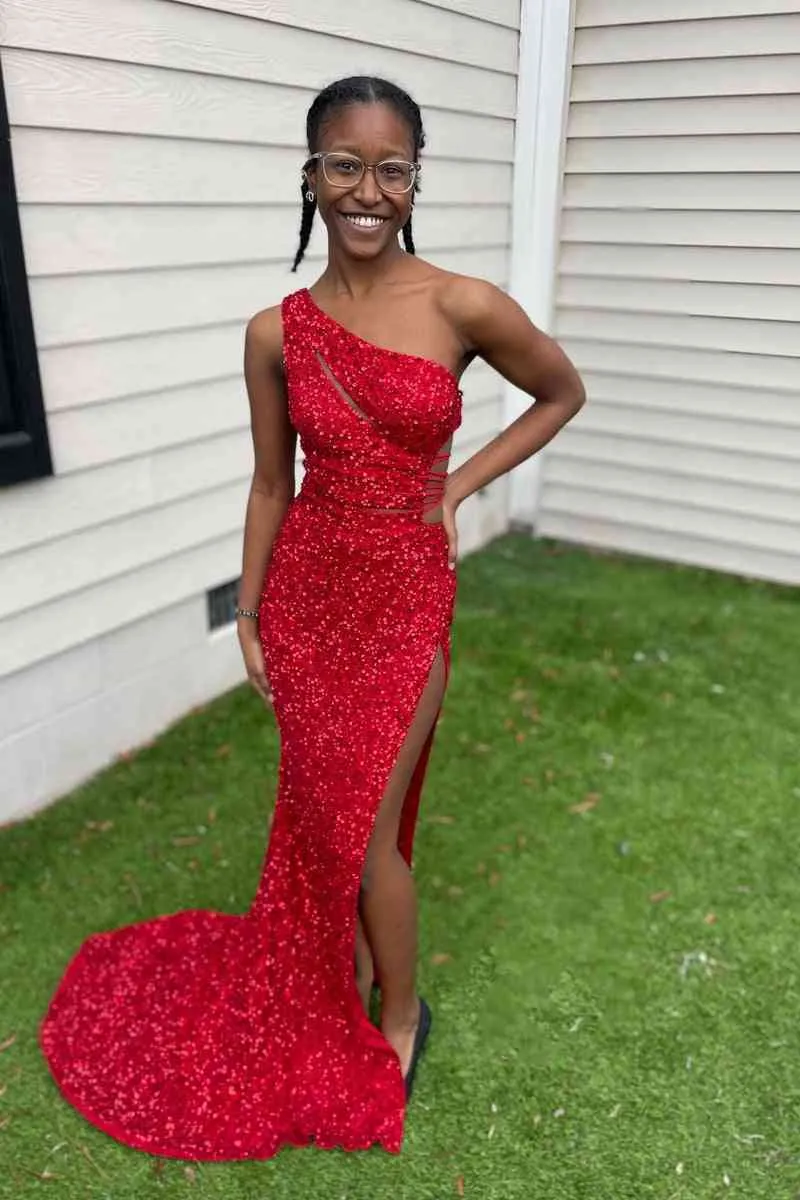 One Shoulder Formal Dress Sequin Prom Dress Mermaid with Slit sold by My Chic Dress