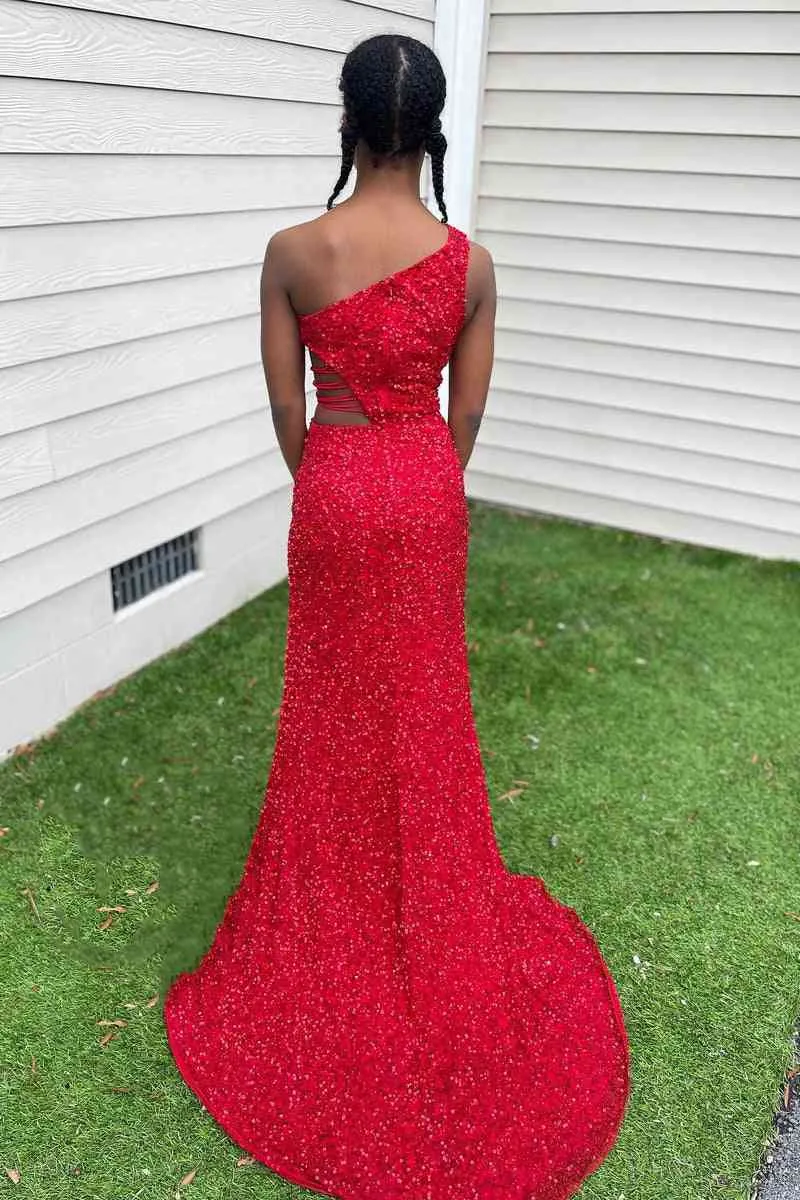 One Shoulder Formal Dress Sequin Prom Dress Mermaid with Slit sold by My Chic Dress product image thumbnail 5