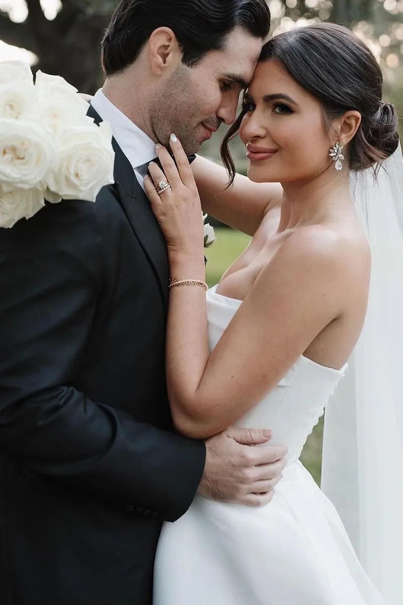 A-Line Satin Plain Wedding Dress White Strapless with Slit sold by My Chic Dress product image thumbnail 5