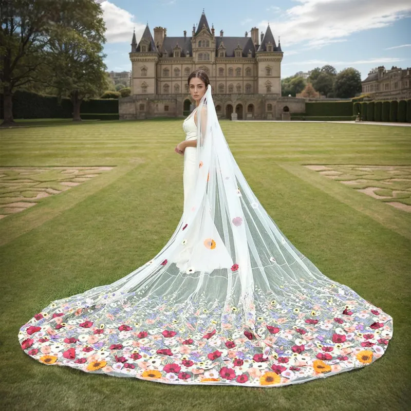 4M Colored Flowers Wedding Veil sold by My Chic Dress