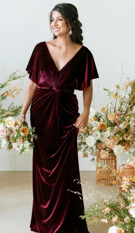 Velvet Fall Wedding Guest Dresses Burgundy Maxi Gown Off-the-Shoulder sold by My Chic Dress