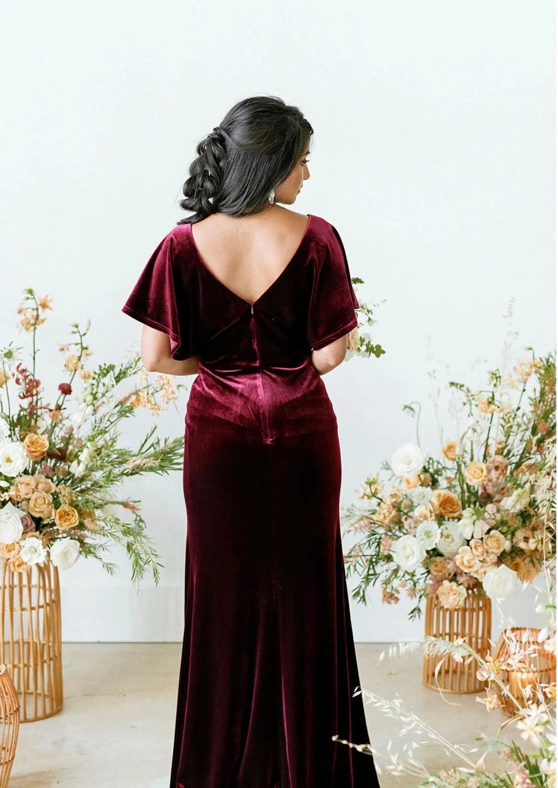 Velvet Fall Wedding Guest Dresses Burgundy Maxi Gown Off-the-Shoulder sold by My Chic Dress product image thumbnail 3