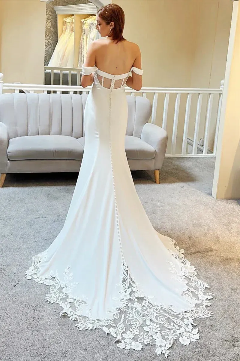 Princess Satin Lace Off-The-Shoulder Wedding Dress Mermaid sold by My Chic Dress product image thumbnail 3