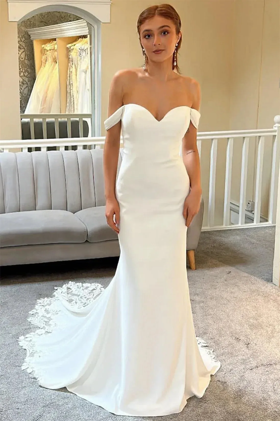Princess Satin Lace Off-The-Shoulder Wedding Dress Mermaid sold by My Chic Dress