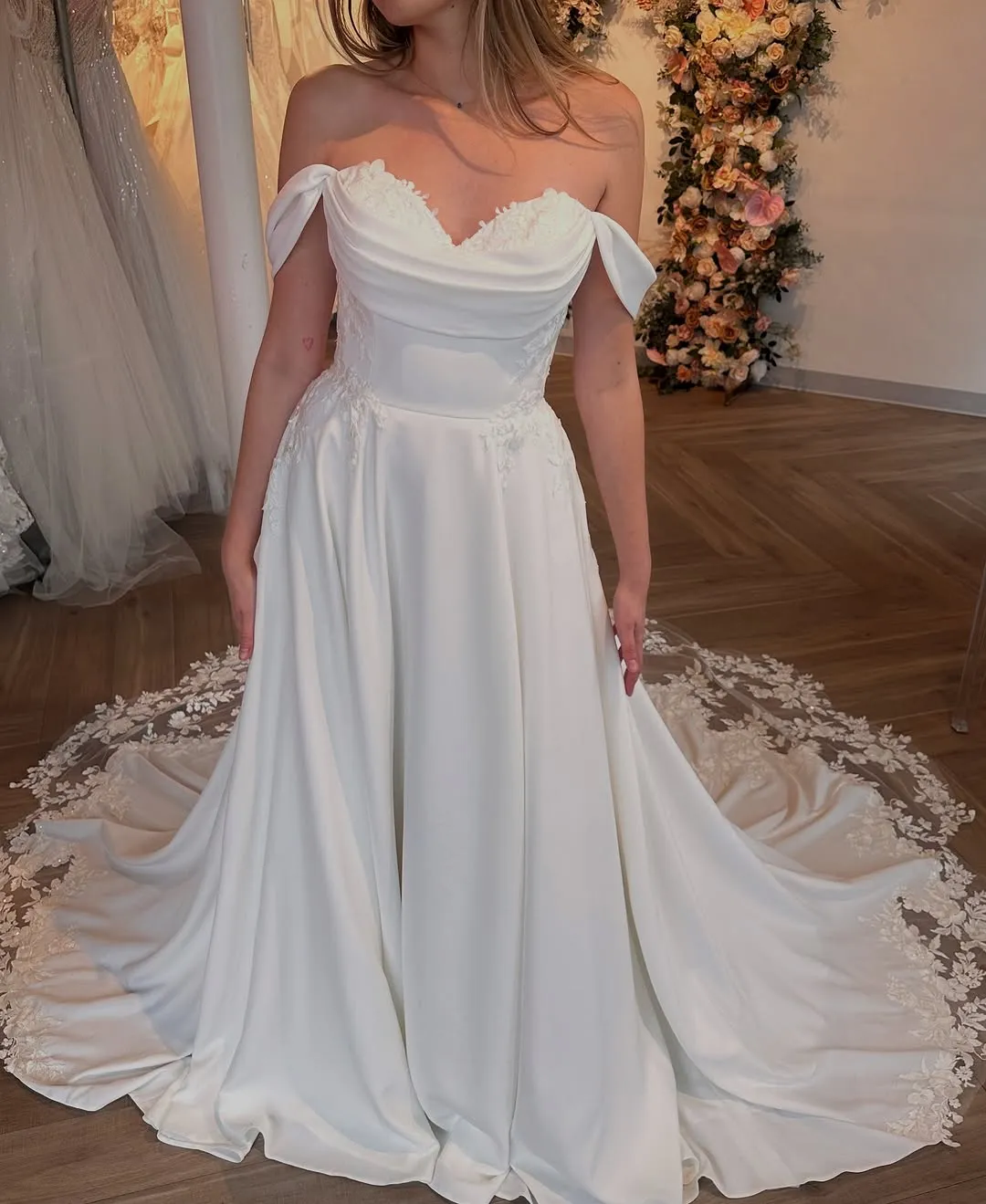 Beach Lace Chiffon White Wedding Dresses Off the Shoulder sold by My Chic Dress