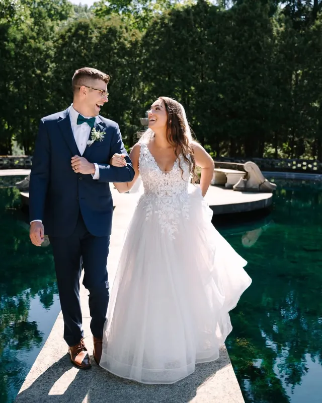 Unique Garden Wedding Dress Lace V Neck A-Line Beach Bridal Gown sold by My Chic Dress