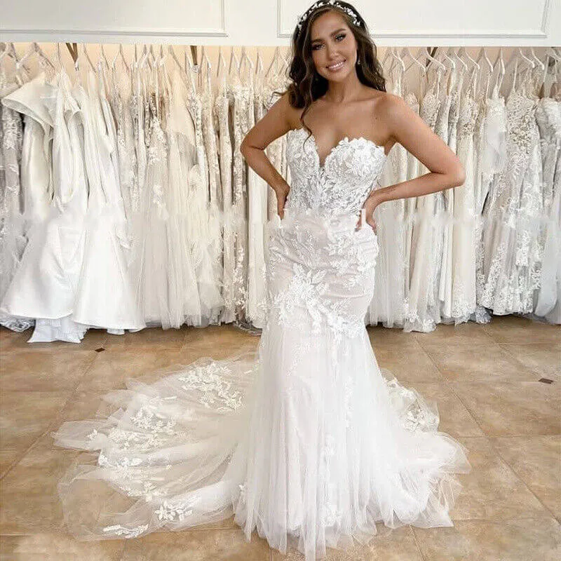 Summer Mermaid Beach Wedding Dresses V-Neck Lace Appliques Backless sold by My Chic Dress