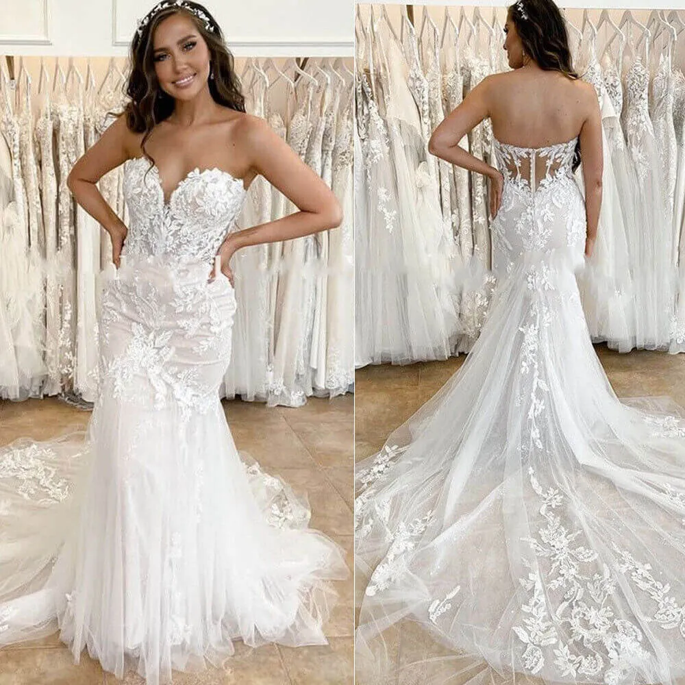 Summer Mermaid Beach Wedding Dresses V-Neck Lace Appliques Backless sold by My Chic Dress product image thumbnail 2