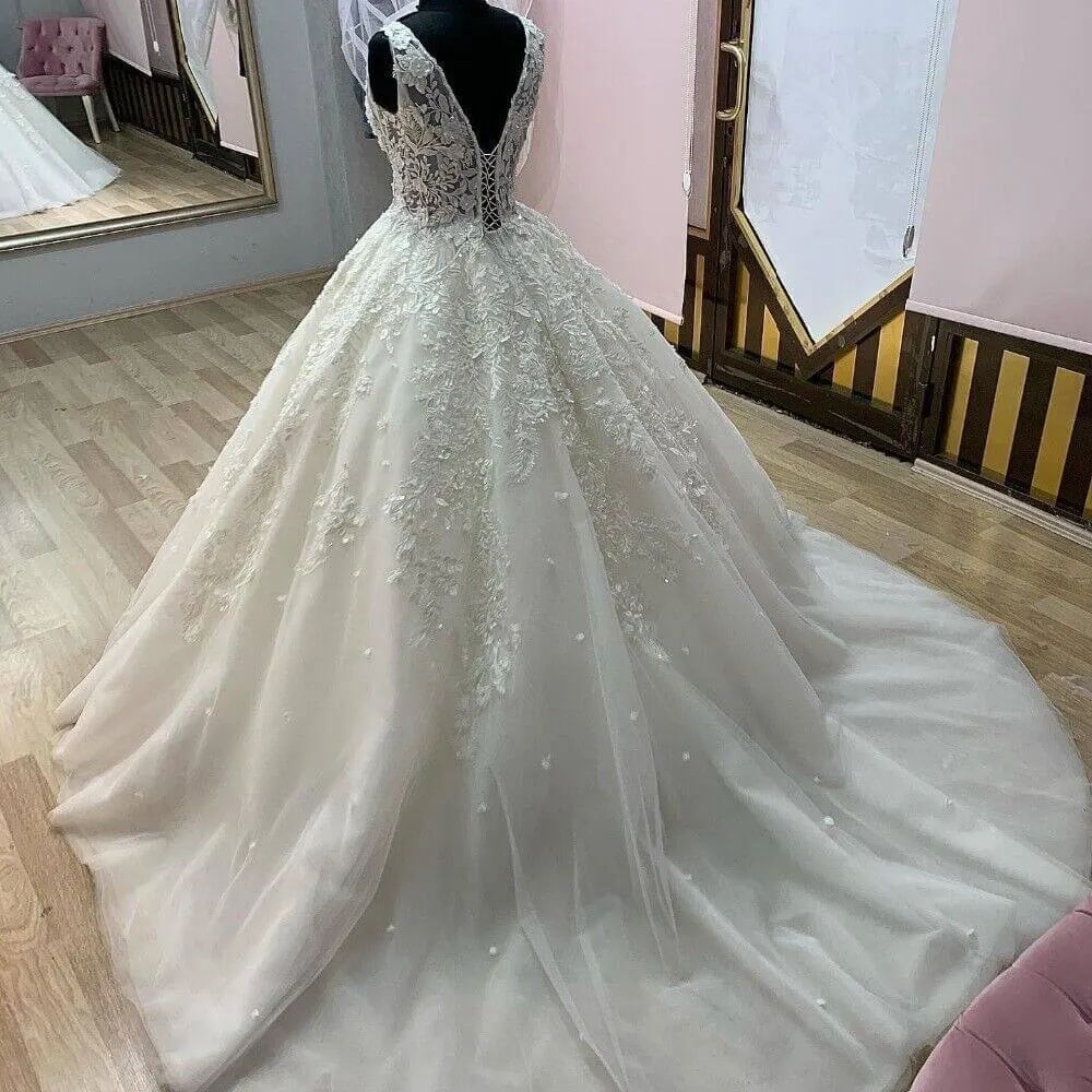 Vintage Ball Gown Wedding Dresses Lace Appliques V Neck sold by My Chic Dress product image thumbnail 2