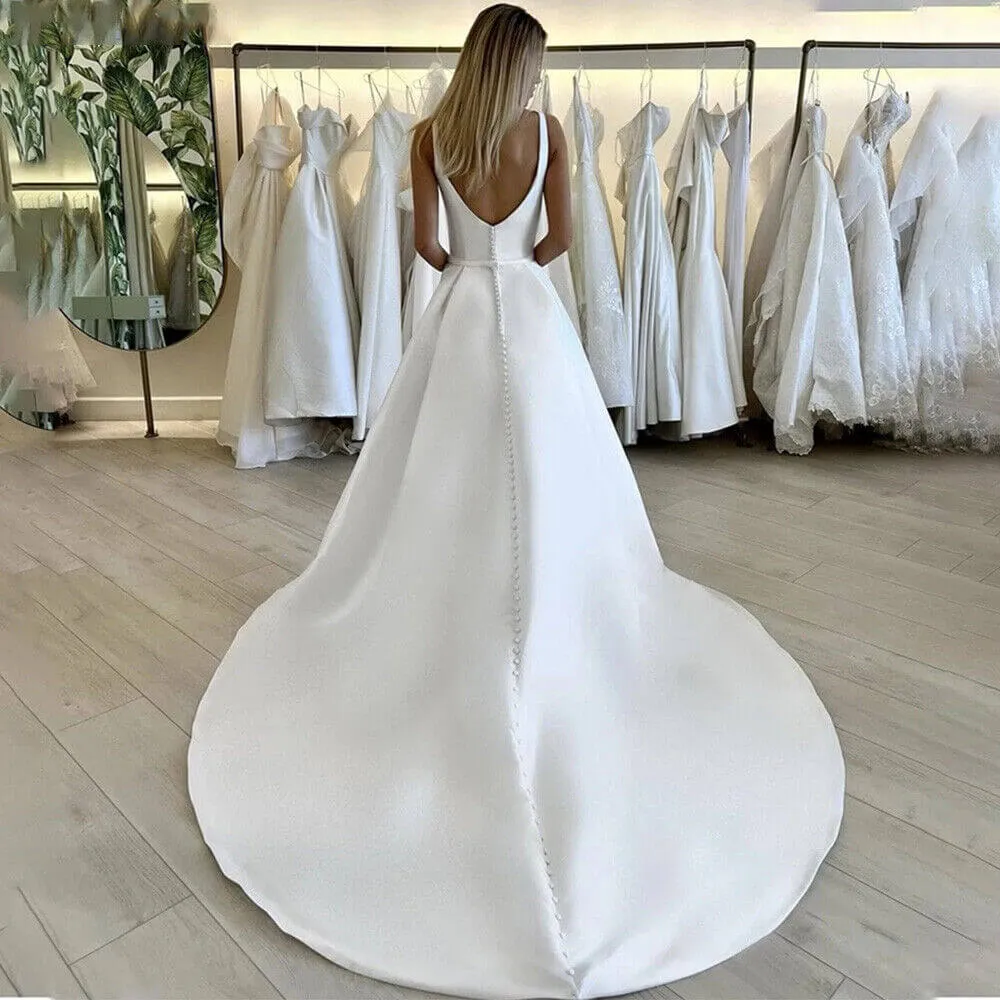 Minimalist Square Neck Wedding Dresses Satin with Side Split sold by My Chic Dress product image thumbnail 2