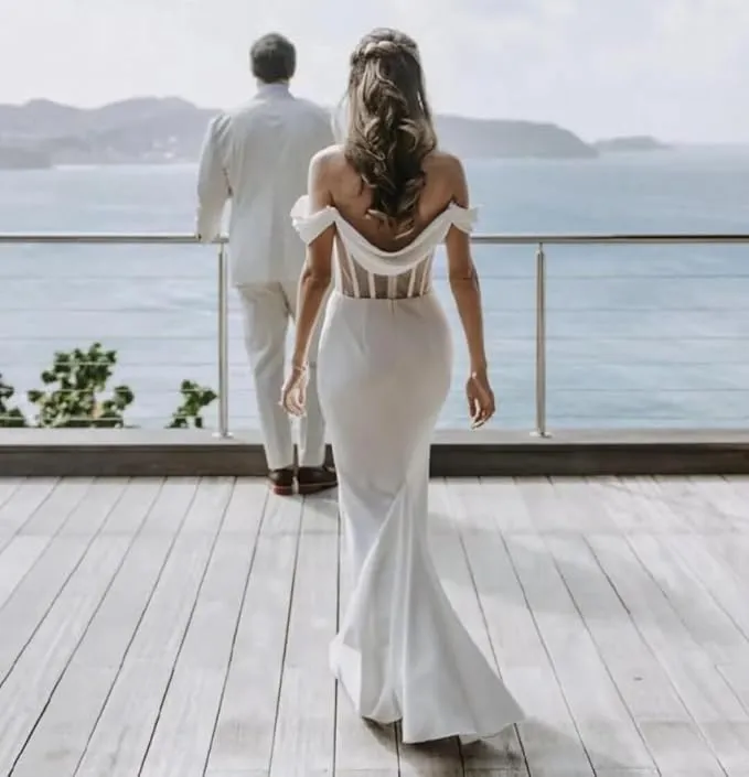 Minimalist Summer Beach Wedding Dress Corset Off the Shoulder sold by My Chic Dress product image thumbnail 3