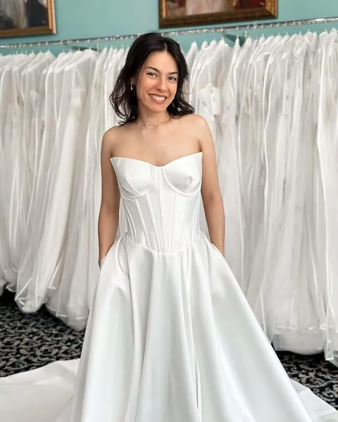 A Line Satin Strapless Wedding Dresses Corset Bridal Gown sold by My Chic Dress product image thumbnail 4