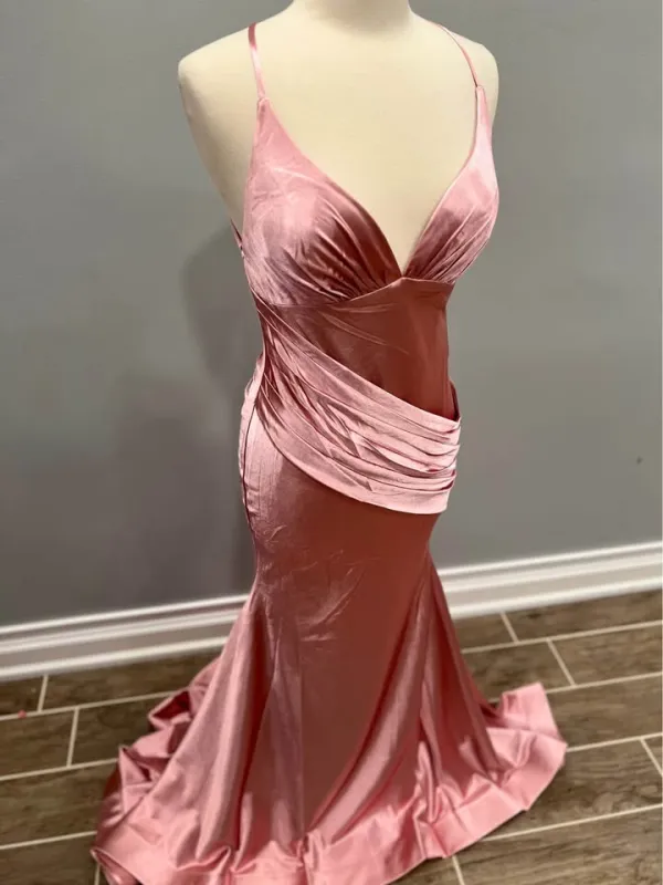 Winter Rose Pink Formal Dress for Wedding Guests Satin Mermaid sold by My Chic Dress