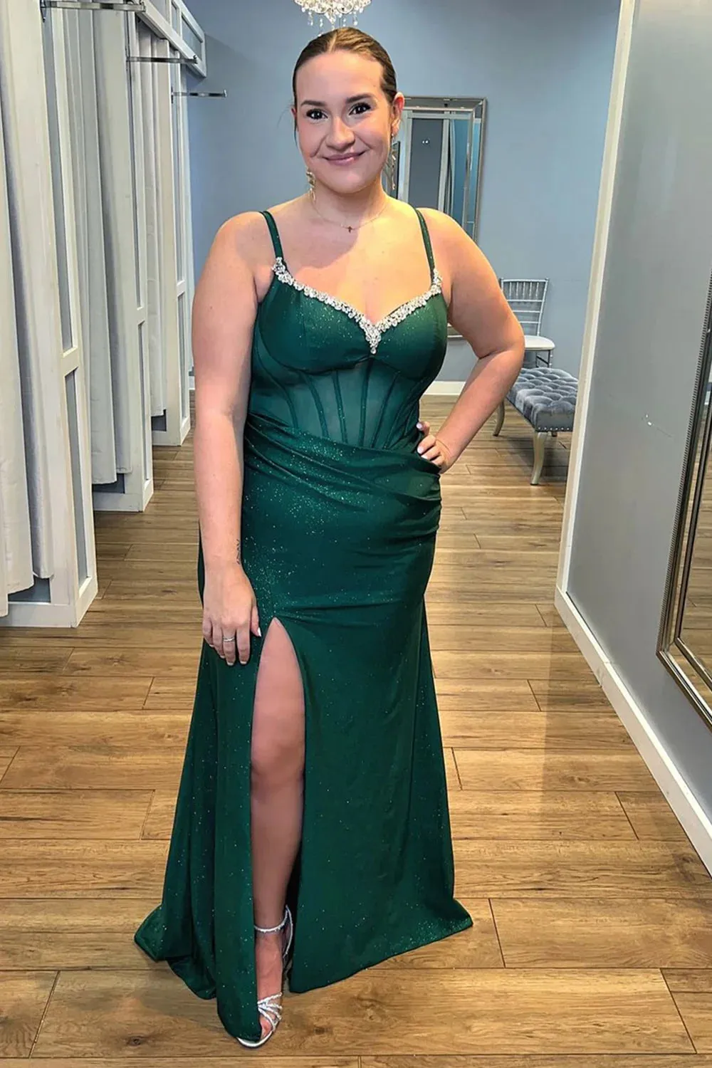 Sparkly Emerald Green Prom Dresses Mermaid Corset Beaded Formal Gown sold by My Chic Dress