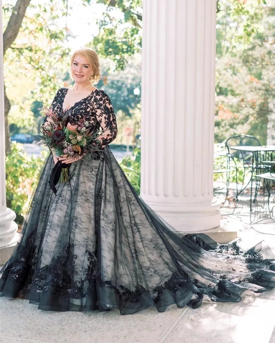 Long Sleeve Lace Black Gothic Wedding Dresses for Bride with Train sold by My Chic Dress