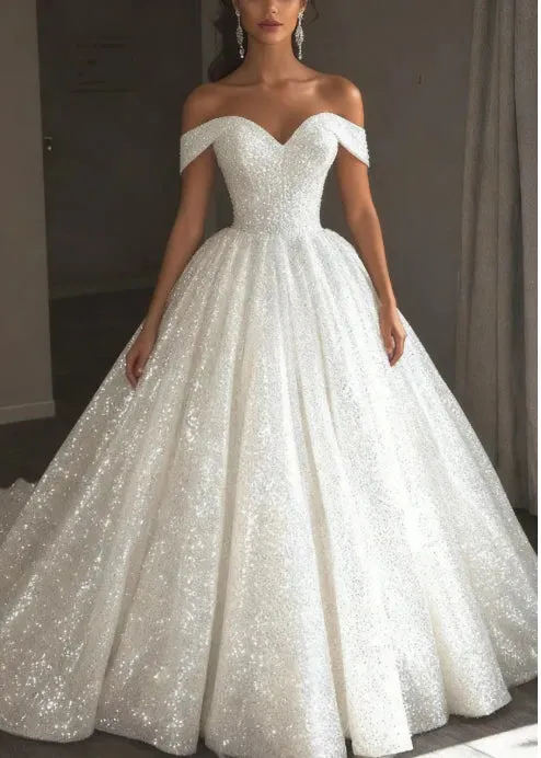 Glitter Sequin Ethereal Wedding Dress Ball Gown Off the Shoulder sold by My Chic Dress