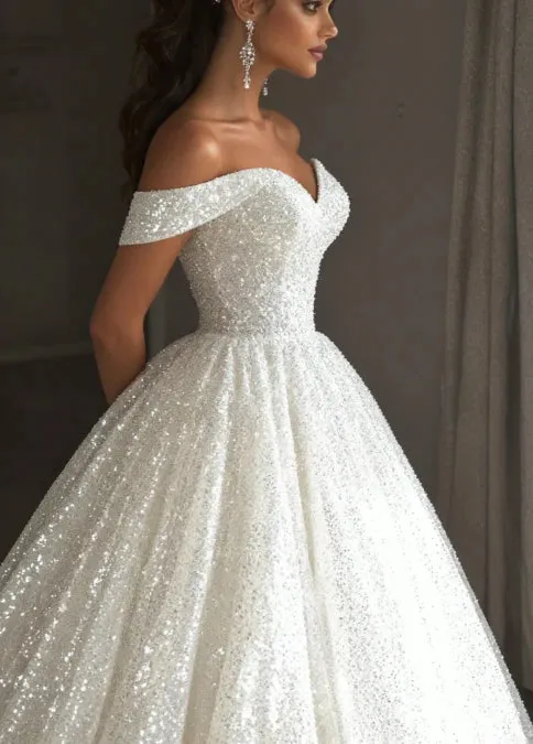 Glitter Sequin Ethereal Wedding Dress Ball Gown Off the Shoulder sold by My Chic Dress product image thumbnail 3