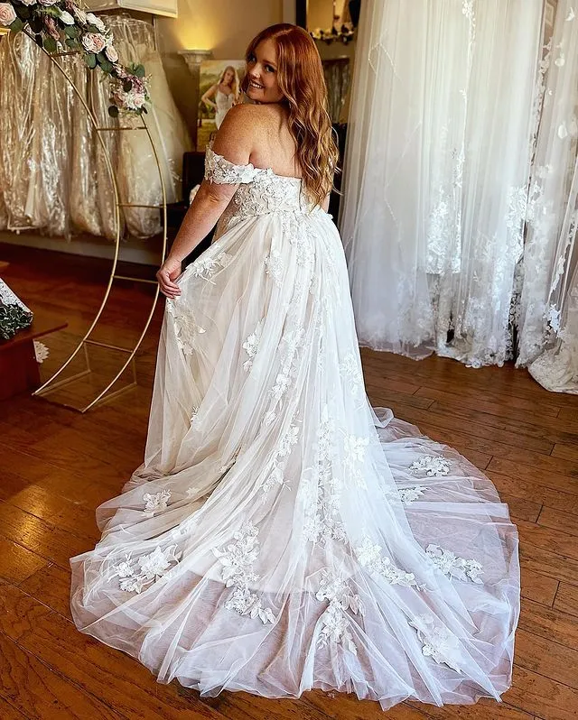Lace Appliques Plus Size Wedding Dress For Brides Off the Shoulder sold by My Chic Dress product image thumbnail 2