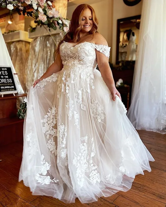 Lace Appliques Plus Size Wedding Dress For Brides Off the Shoulder sold by My Chic Dress