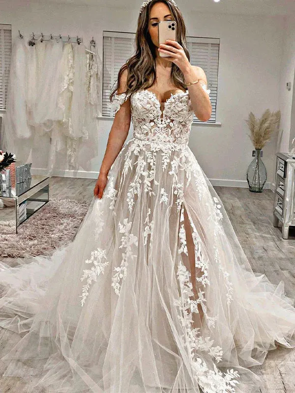 A-line Beach Flowy Wedding Dresses Lace Applique Bride Gown sold by My Chic Dress product image thumbnail 2
