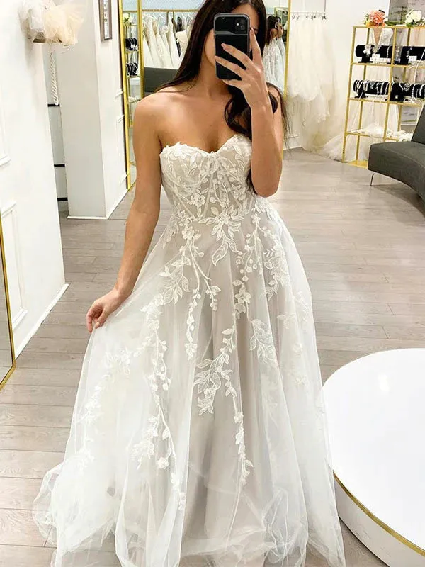 A-line Beach Long Wedding Dresses Lace Appliques Sleeveless sold by My Chic Dress