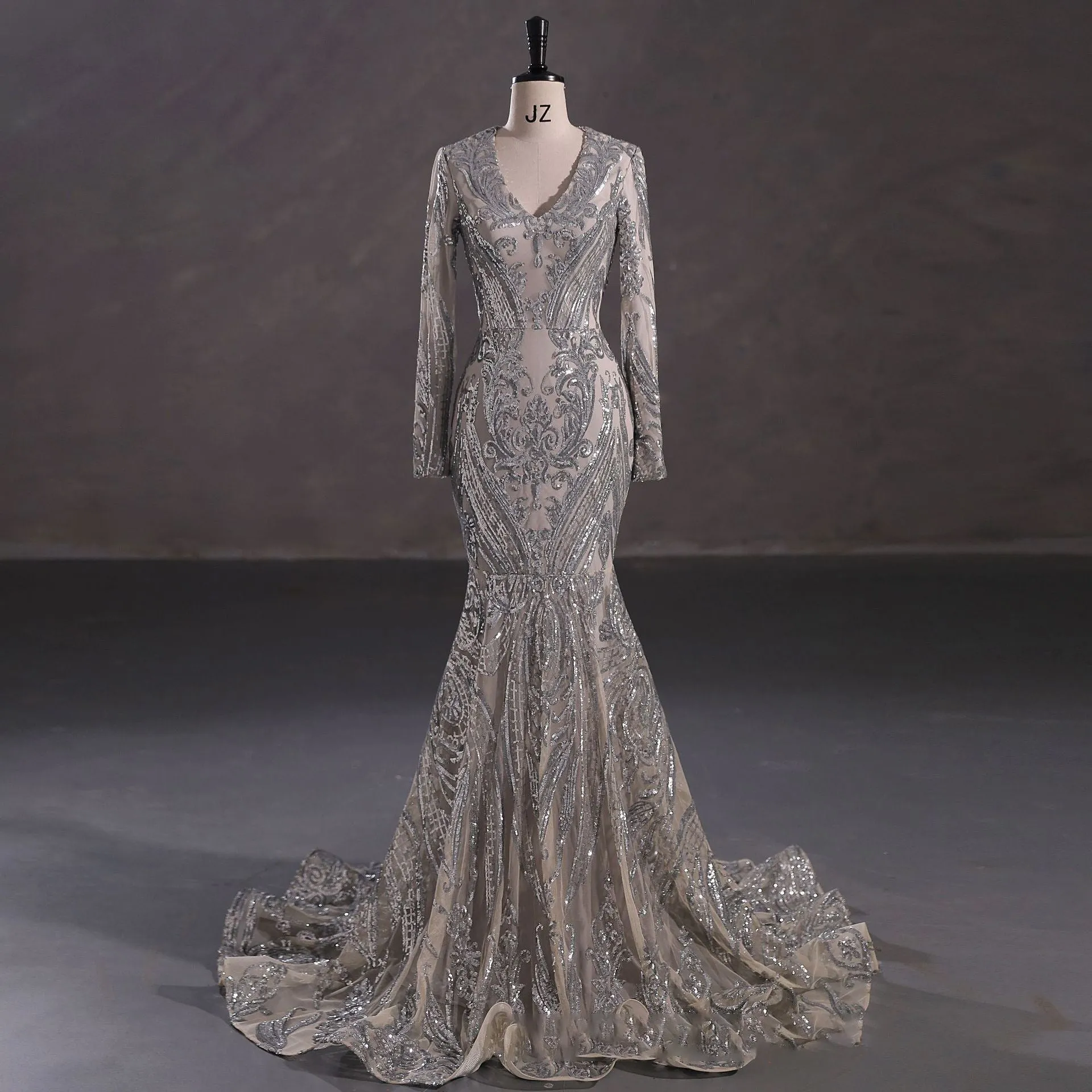 Sexy Mermaid Gold Lace Prom Dresses Long Sleeves Evening Gown sold by My Chic Dress product image thumbnail 3