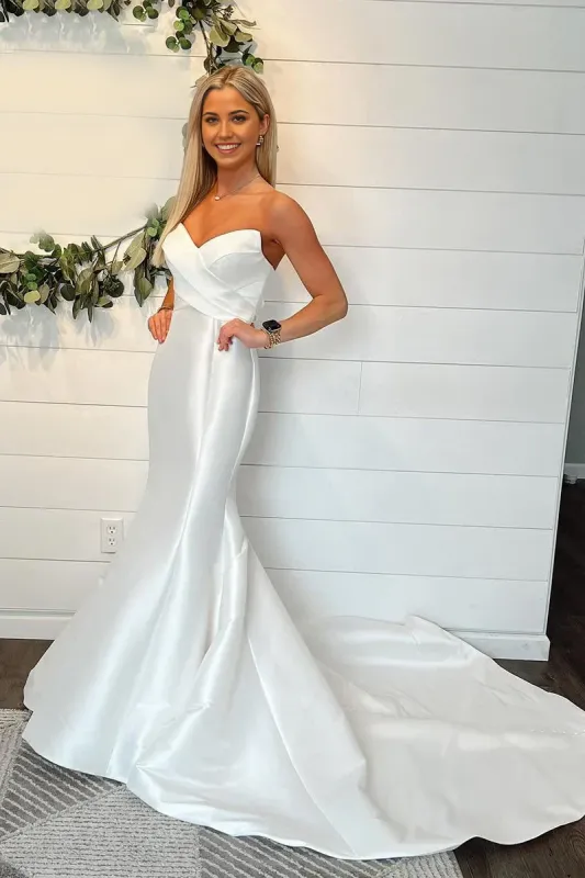 Strapless Satin Minimalist Wedding Dresses Mermaid with Button sold by My Chic Dress