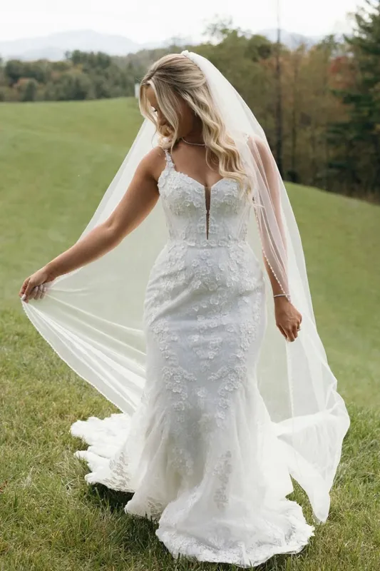 Enchanted Forest Wedding Dress Lace V Neck Straps Mermaid Bridal Gown sold by My Chic Dress