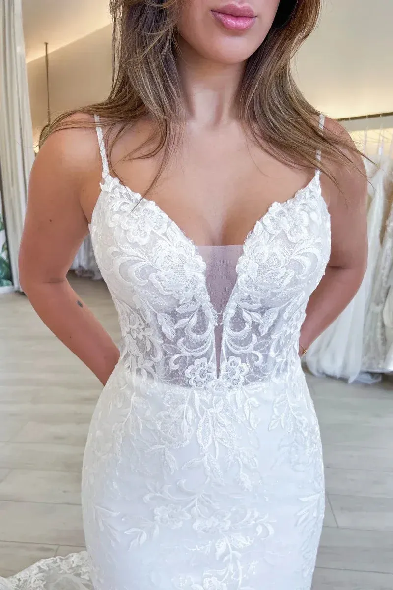 Long Corset Lace Wedding Dresses Mermaid V Neck Backless sold by My Chic Dress product image thumbnail 3